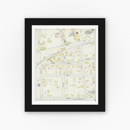 Old map wall art mockup — black gallery frame with white mat — Sanborn Fire Insurance Map from Hudson, Middlesex County, Massachusetts (1894), Sheet #0002