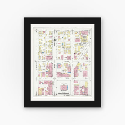 Old map wall art mockup — black gallery frame with white mat — Sanborn Fire Insurance Map from Ann Arbor, Washtenaw County, Michigan (1925), Sheet #0004