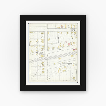 Old map wall art mockup — black gallery frame with white mat — Sanborn Fire Insurance Map from Stryker, Williams County, Ohio (1916), Sheet #0003