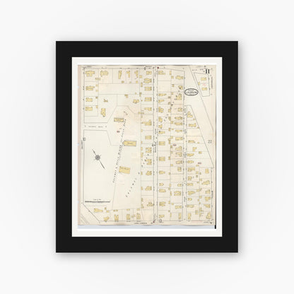 Old map wall art mockup — black gallery frame with white mat — Sanborn Fire Insurance Map from Laurium, Houghton County, Michigan (1949), Sheet #0011