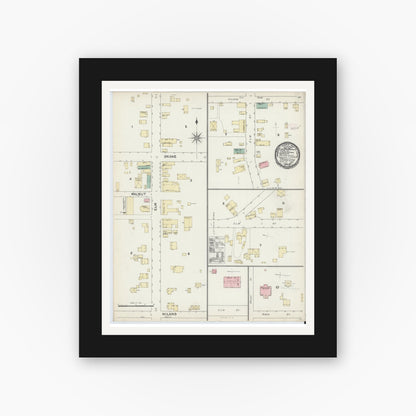 Old map wall art mockup — black gallery frame with white mat — Sanborn Fire Insurance Map from Tionesta, Forest County, Pennsylvania (1891), Sheet #0001