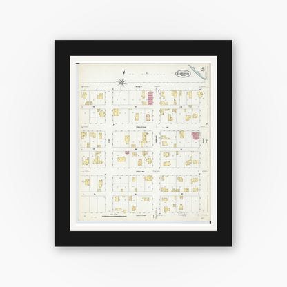 Old map wall art mockup — black gallery frame with white mat — Sanborn Fire Insurance Map from Elk Rapids, Antrim County, Michigan (1907), Sheet #0003