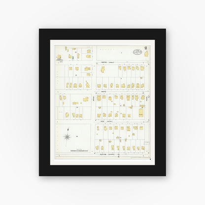 Old map wall art mockup — black gallery frame with white mat — Sanborn Fire Insurance Map from Clayton, Gloucester County, New Jersey (1900), Sheet #0002