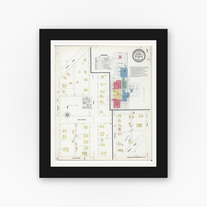 Old map wall art mockup — black gallery frame with white mat — Sanborn Fire Insurance Map from Wyoming, Stark County, Illinois (1907) - Complete Map Set