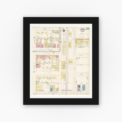 Old map wall art mockup — black gallery frame with white mat — Sanborn Fire Insurance Map from Ontario, San Bernardino County, California (1912), Sheet #0024