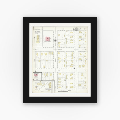 Old map wall art mockup — black gallery frame with white mat — Sanborn Fire Insurance Map from Mason City, Mason County, Illinois (1914), Sheet #0002