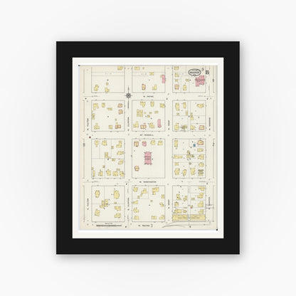 Old map wall art mockup — black gallery frame with white mat — Sanborn Fire Insurance Map from Monroe, Green County, Wisconsin (1915), Sheet #0008