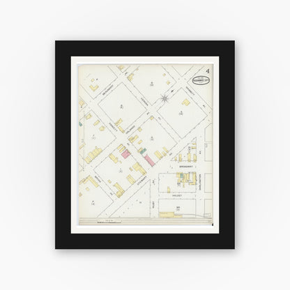 Old map wall art mockup — black gallery frame with white mat — Sanborn Fire Insurance Map from Kissimmee, Osceola County, Florida (1893), Sheet #0004