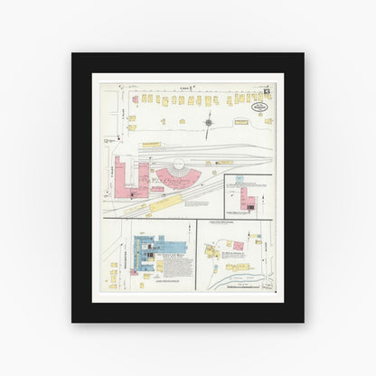 Old map wall art mockup — black gallery frame with white mat — Sanborn Fire Insurance Map from Wabash, Wabash County, Indiana (1910), Sheet #0013