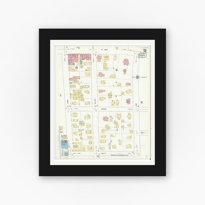Old map wall art mockup — black gallery frame with white mat — Sanborn Fire Insurance Map from Newark, Wayne County, New York (1912), Sheet #0011