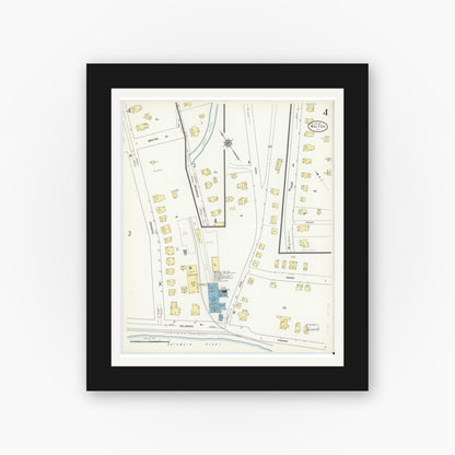 Old map wall art mockup — black gallery frame with white mat — Sanborn Fire Insurance Map from Walton, Delaware County, New York (1911), Sheet #0004