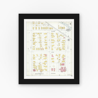 Old map wall art mockup — black gallery frame with white mat — Sanborn Fire Insurance Map from Goshen, Elkhart County, Indiana (1905), Sheet #0004