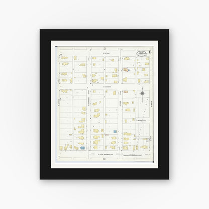 Old map wall art mockup — black gallery frame with white mat — Sanborn Fire Insurance Map from Ludington, Mason County, Michigan (1910), Sheet #0006