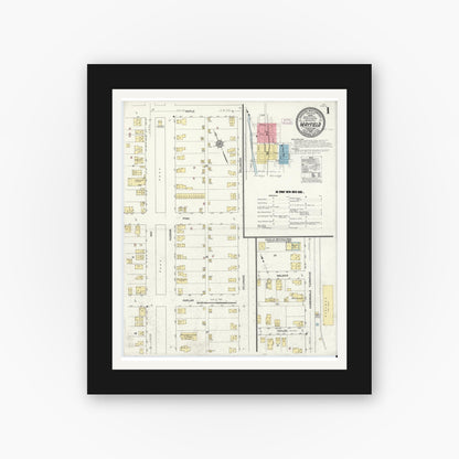 Old map wall art mockup — black gallery frame with white mat — Sanborn Fire Insurance Map from Mayfield, Lackawanna County, Pennsylvania (1912) - Complete Map Set
