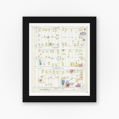 Old map wall art mockup — black gallery frame with white mat — Sanborn Fire Insurance Map from Naperville, Du Page County, Illinois (1921), Sheet #0008