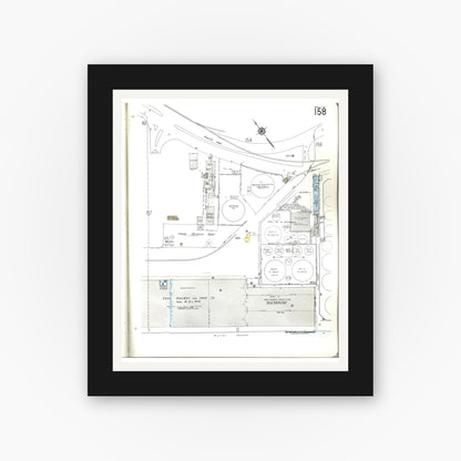 Old map wall art mockup — black gallery frame with white mat — Sanborn Fire Insurance Map from Honolulu, Oahu County, Hawaii (1955), Sheet #0158