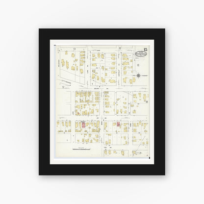 Old map wall art mockup — black gallery frame with white mat — Sanborn Fire Insurance Map from Benton Harbor, Berrien County, Michigan (1911), Sheet #0015