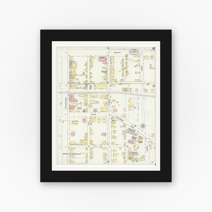 Old map wall art mockup — black gallery frame with white mat — Sanborn Fire Insurance Map from Indiana, Indiana County, Pennsylvania (1888), Sheet #0006