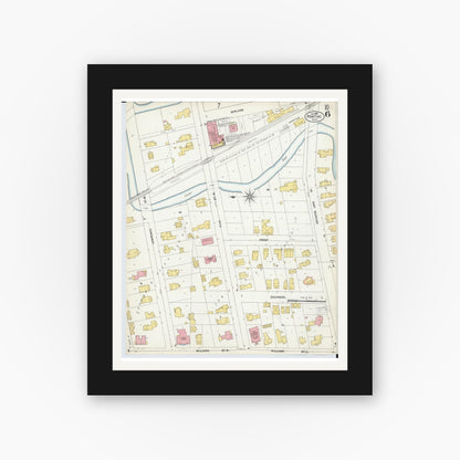 Old map wall art mockup — black gallery frame with white mat — Sanborn Fire Insurance Map from Pontiac, Oakland County, Michigan (1903), Sheet #0006