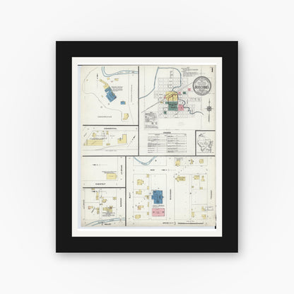 Old map wall art mockup — black gallery frame with white mat — Sanborn Fire Insurance Map from Boscobel, Grant County, Wisconsin (1912) - Complete Map Set
