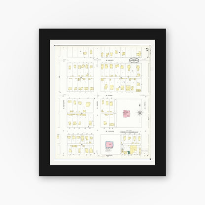 Old map wall art mockup — black gallery frame with white mat — Sanborn Fire Insurance Map from Cherokee, Cherokee County, Iowa (1909), Sheet #0005
