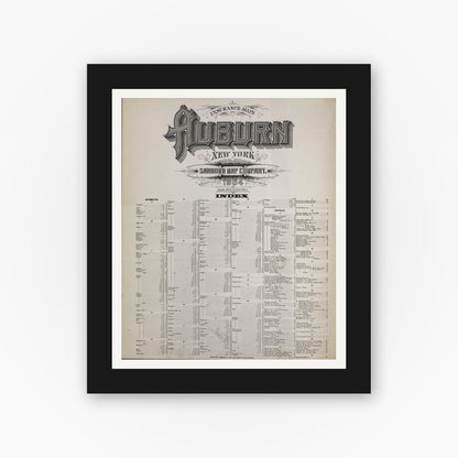 Old map wall art mockup — black gallery frame with white mat — Sanborn Fire Insurance Map from Auburn, Cayuga County, New York (1904), Sheet #0001
