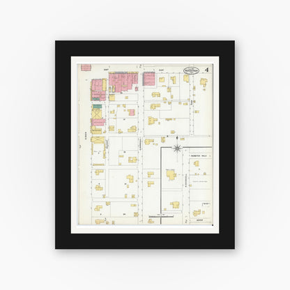 Old map wall art mockup — black gallery frame with white mat — Sanborn Fire Insurance Map from Henderson, Rusk County, Texas (1906), Sheet #0004