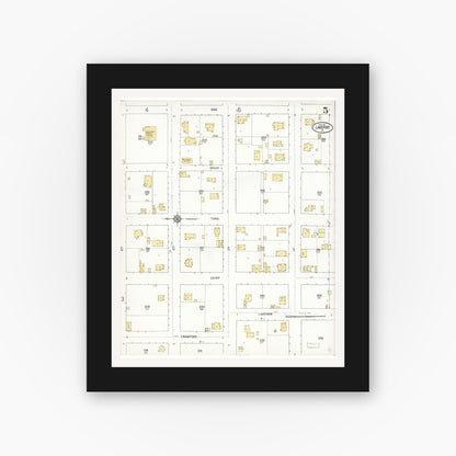 Old map wall art mockup — black gallery frame with white mat — Sanborn Fire Insurance Map from Lakeport, Lake County, California (1911), Sheet #0005