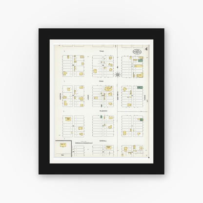 Old map wall art mockup — black gallery frame with white mat — Sanborn Fire Insurance Map from Vernon, Wilbarger County, Texas (1902), Sheet #0004