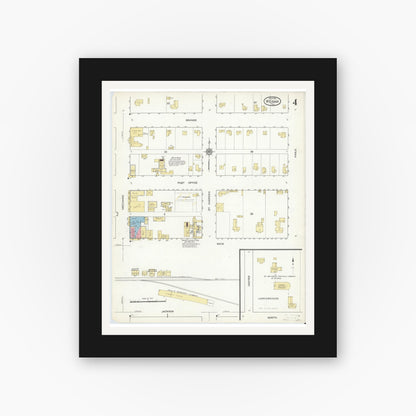 Old map wall art mockup — black gallery frame with white mat — Sanborn Fire Insurance Map from Weimar, Colorado County, Texas (1912), Sheet #0004