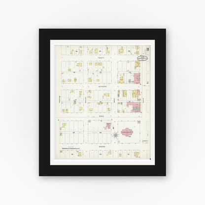 Old map wall art mockup — black gallery frame with white mat — Sanborn Fire Insurance Map from Groesbeck, Limestone County, Texas (1896), Sheet #0003
