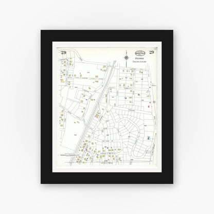Old map wall art mockup — black gallery frame with white mat — Sanborn Fire Insurance Map from Wakefield, Middlesex County, Massachusetts (1923), Sheet #0029