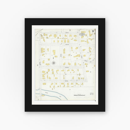 Old map wall art mockup — black gallery frame with white mat — Sanborn Fire Insurance Map from Hudson, Middlesex County, Massachusetts (1903), Sheet #0008