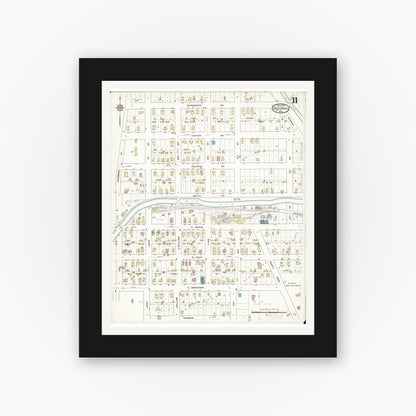 Old map wall art mockup — black gallery frame with white mat — Sanborn Fire Insurance Map from Decorah, Winneshiek County, Iowa (1914), Sheet #0011