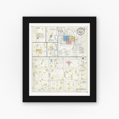 Old map wall art mockup — black gallery frame with white mat — Sanborn Fire Insurance Map from Salem, Dent County, Missouri (1916) - Complete Map Set