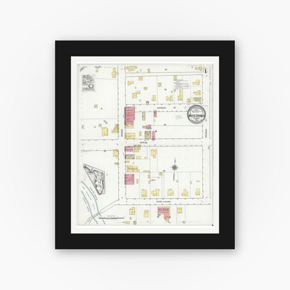 Old map wall art mockup — black gallery frame with white mat — Sanborn Fire Insurance Map from White Springs, Hamilton County, Florida (1920), Sheet #0001