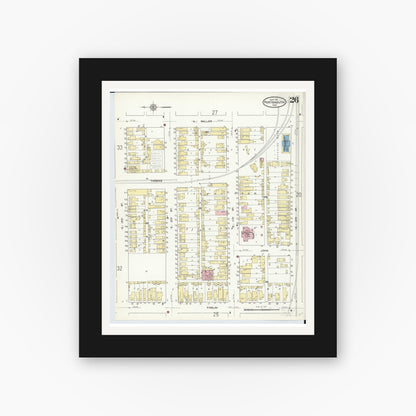 Old map wall art mockup — black gallery frame with white mat — Sanborn Fire Insurance Map from Portsmouth, Scioto County, Ohio (1911), Sheet #0026