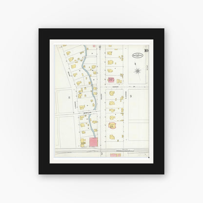 Old map wall art mockup — black gallery frame with white mat — Sanborn Fire Insurance Map from Waxahachie, Ellis County, Texas (1904), Sheet #0010