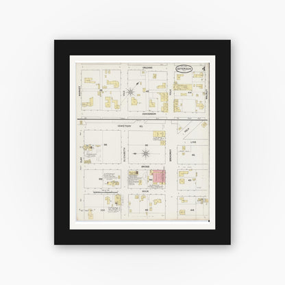 Old map wall art mockup — black gallery frame with white mat — Sanborn Fire Insurance Map from Jefferson, Marion County, Texas (1890), Sheet #0004