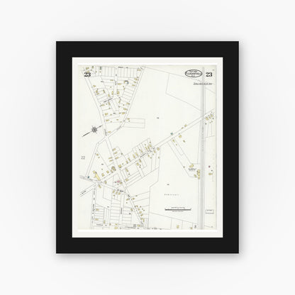 Old map wall art mockup — black gallery frame with white mat — Sanborn Fire Insurance Map from Pleasantville, Atlantic County, New Jersey (1924), Sheet #0023