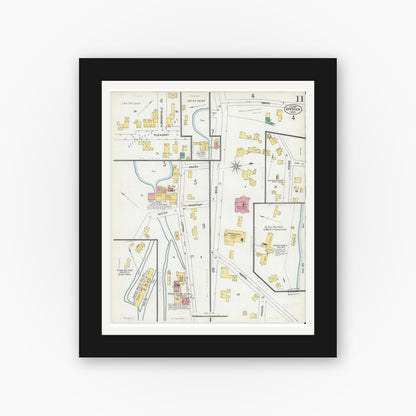 Old map wall art mockup — black gallery frame with white mat — Sanborn Fire Insurance Map from Spencer, Worcester County, Massachusetts (1901), Sheet #0011