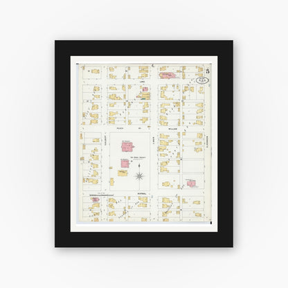 Old map wall art mockup — black gallery frame with white mat — Sanborn Fire Insurance Map from Ada, Hardin County, Ohio (1900), Sheet #0005