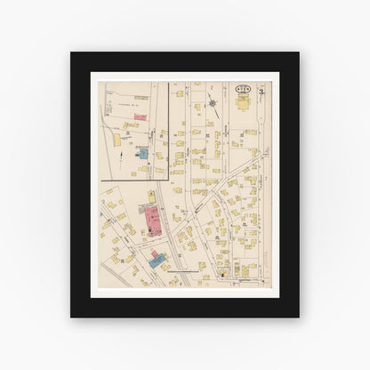 Old map wall art mockup — black gallery frame with white mat — Sanborn Fire Insurance Map from Ayer, Middlesex County, Massachusetts (1921), Sheet #0003