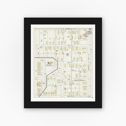 Old map wall art mockup — black gallery frame with white mat — Sanborn Fire Insurance Map from Elwood, Madison County, Indiana (1895), Sheet #0009