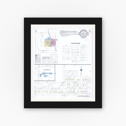 Old map wall art mockup — black gallery frame with white mat — Sanborn Fire Insurance Map from Blooming Prairie, Steele County, Minnesota (1948), Sheet #0001