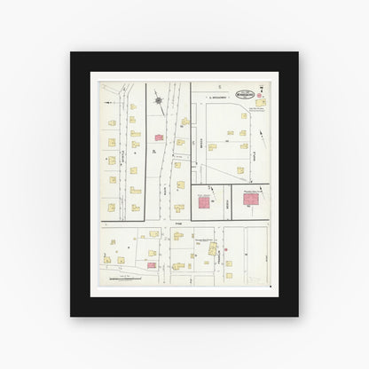 Old map wall art mockup — black gallery frame with white mat — Sanborn Fire Insurance Map from Winnsboro, Wood County, Texas (1921), Sheet #0007