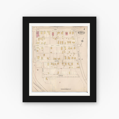 Old map wall art mockup — black gallery frame with white mat — Sanborn Fire Insurance Map from West Middlesex, Mercer County, Pennsylvania (1937), Sheet #0004