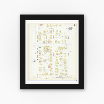 Old map wall art mockup — black gallery frame with white mat — Sanborn Fire Insurance Map from Adrian, Lenawee County, Michigan (1908), Sheet #0004