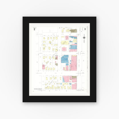 Old map wall art mockup — black gallery frame with white mat — Sanborn Fire Insurance Map from Spencer, Clay County, Iowa (1941), Sheet #0002