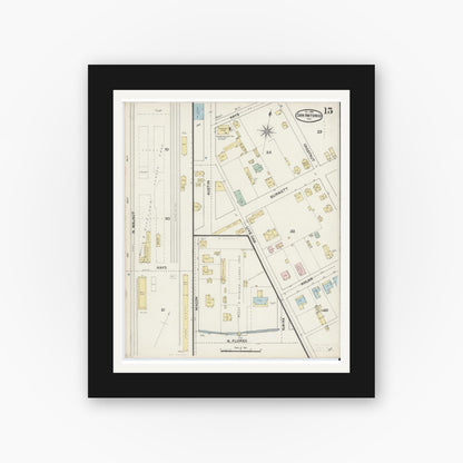 Old map wall art mockup — black gallery frame with white mat — Sanborn Fire Insurance Map from San Antonio, Bexar County, Texas (1888), Sheet #0015
